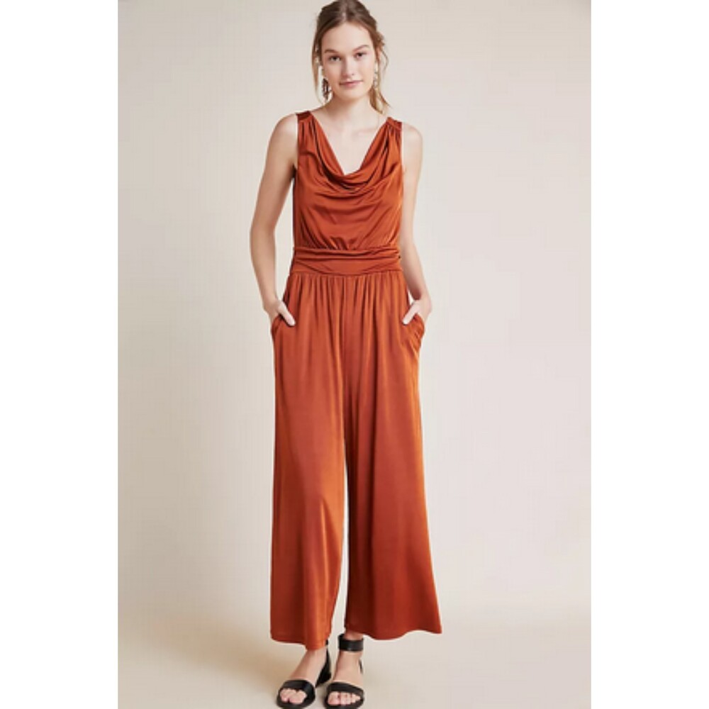 Copper Brown Anthropologie Maeve Cowl Neck Sleeveless Wide-Leg Jumpsuit (NWT)
